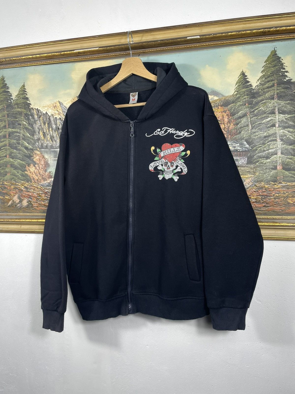 Christian Audigier × Ed Hardy × Vintage Ed Hardy Retro 00s Hoodie With Crystals Affliction Grunge Size US M / EU 48-50 / 2 - 3 Thumbnail