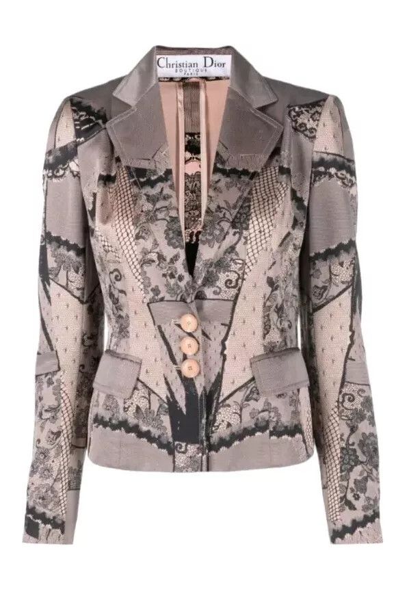 image of Christian Dior Monsieur Christian Dior Vintage 2006 Trompe L'oeil Blazer in Beige, Women's (Size Me