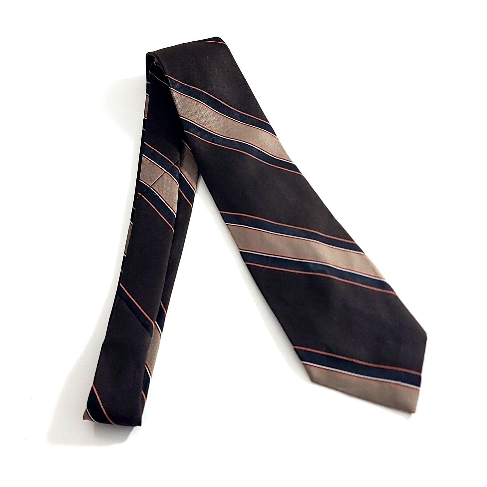 Vintage Essex Row Brown Tan Orange Striped Short Tie Size ONE SIZE - 6 Thumbnail