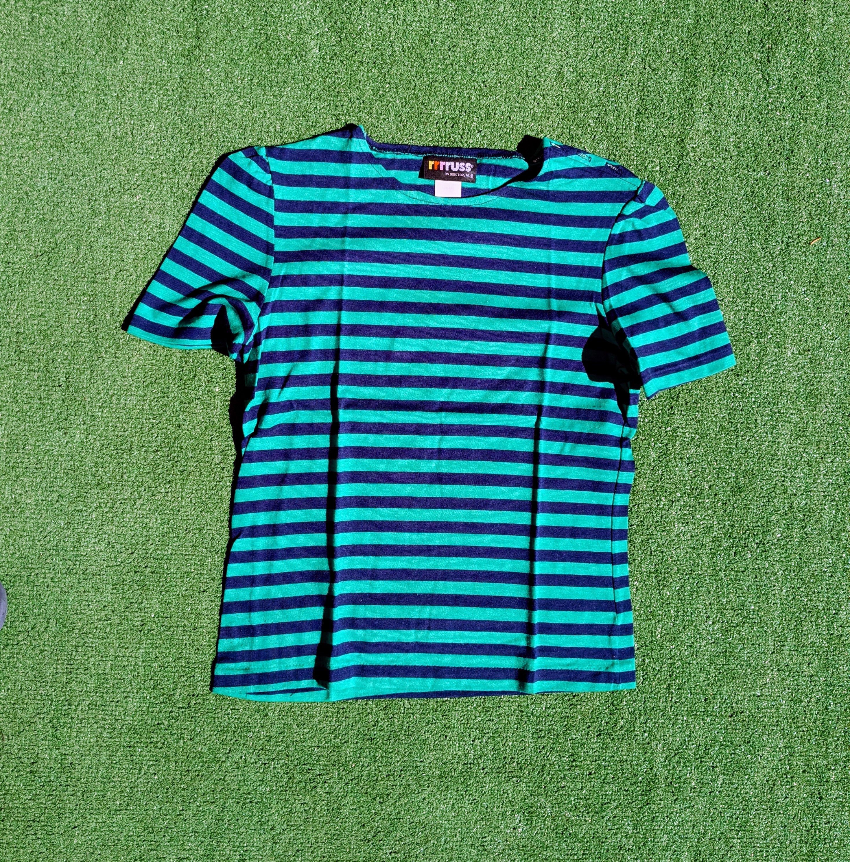 Other RRRRuss Button Shoulder Petite Green&Black Stripe Shirt Top Size S / US 4 / IT 40 - 5 Thumbnail