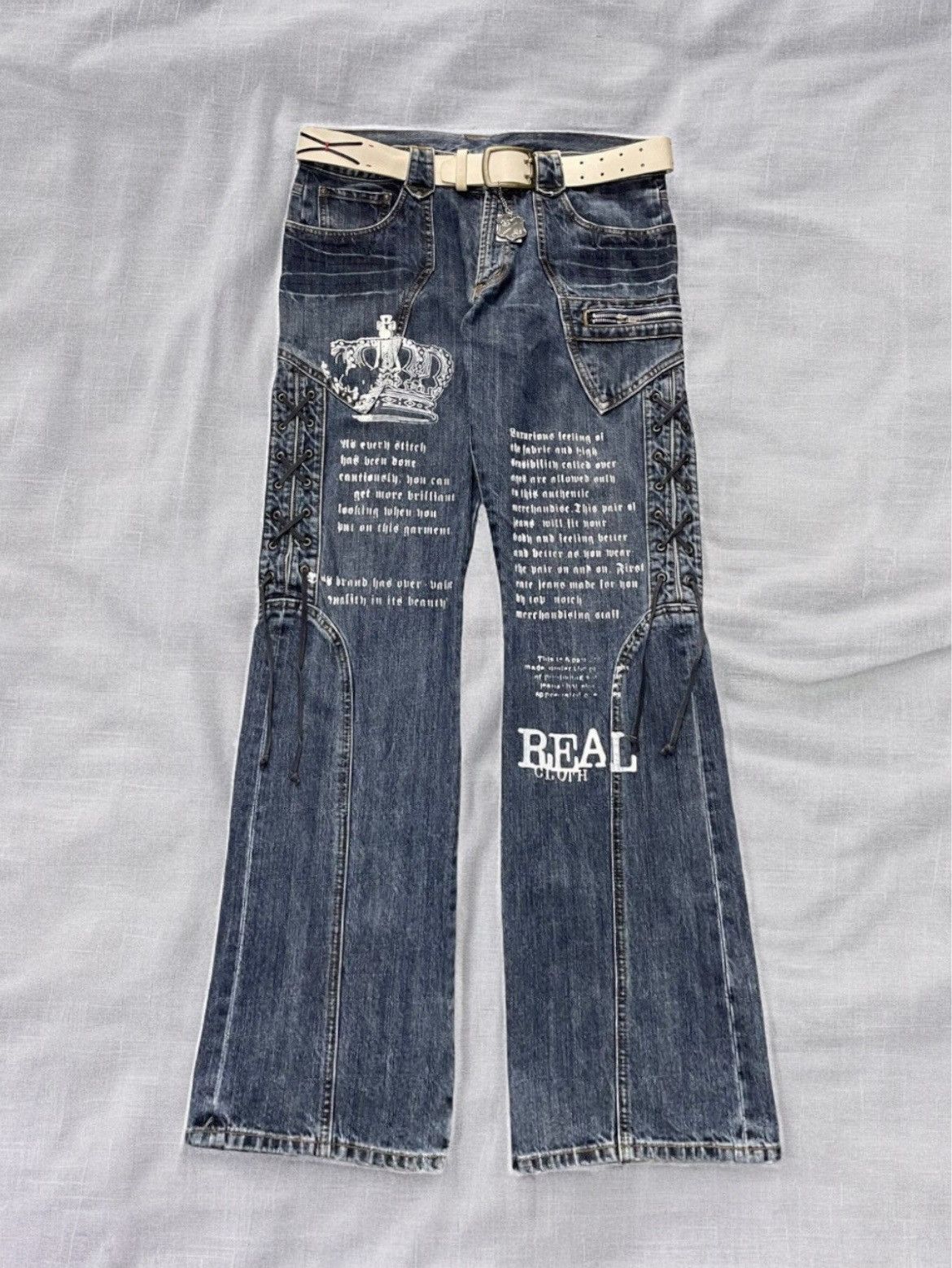 If Six Was Nine × In The Attic × Le Grande Bleu (L.G.B.) Real Cloth Japan Flared Poems Laces Denim With Leather Belt Size US 34 / EU 50 - 1 Thumbnail