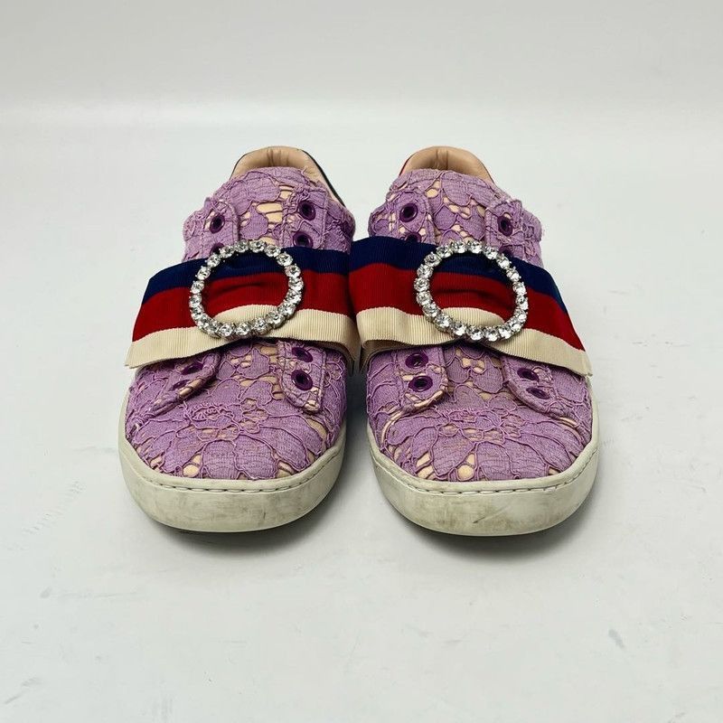 Gucci Gucci Ace Lace Sneakers with Rhinestone Buckle - Size US 6.5 / IT 36.5 - 1 Thumbnail