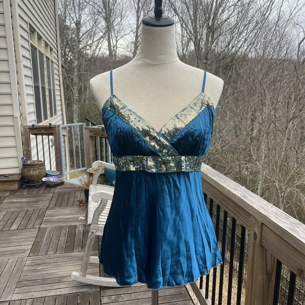 Other Early 2000s Y2K Metallic Blue Embellished Tank Top Size M / US 6-8 / IT 42-44 - 1 Thumbnail