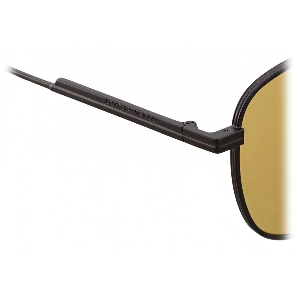 BOTTEGA VENETA Gold Mirrored Black Frame Round Sunglasses
