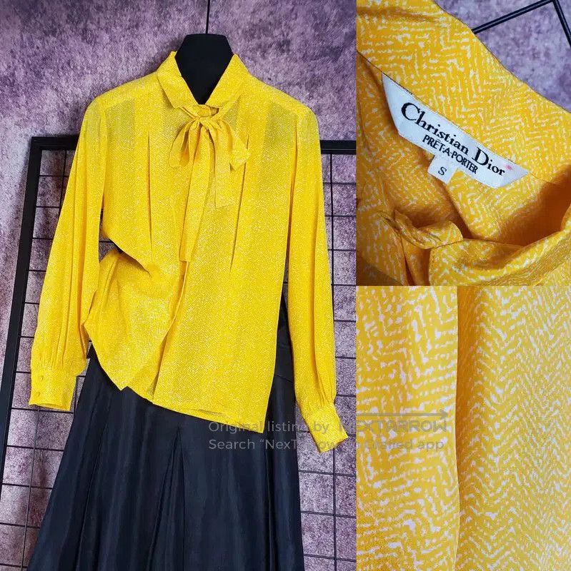 Dior Dior Yellow Silk Patterned Long Sleeve Shirt . Size S / US 4 / IT 40 - 1 Thumbnail