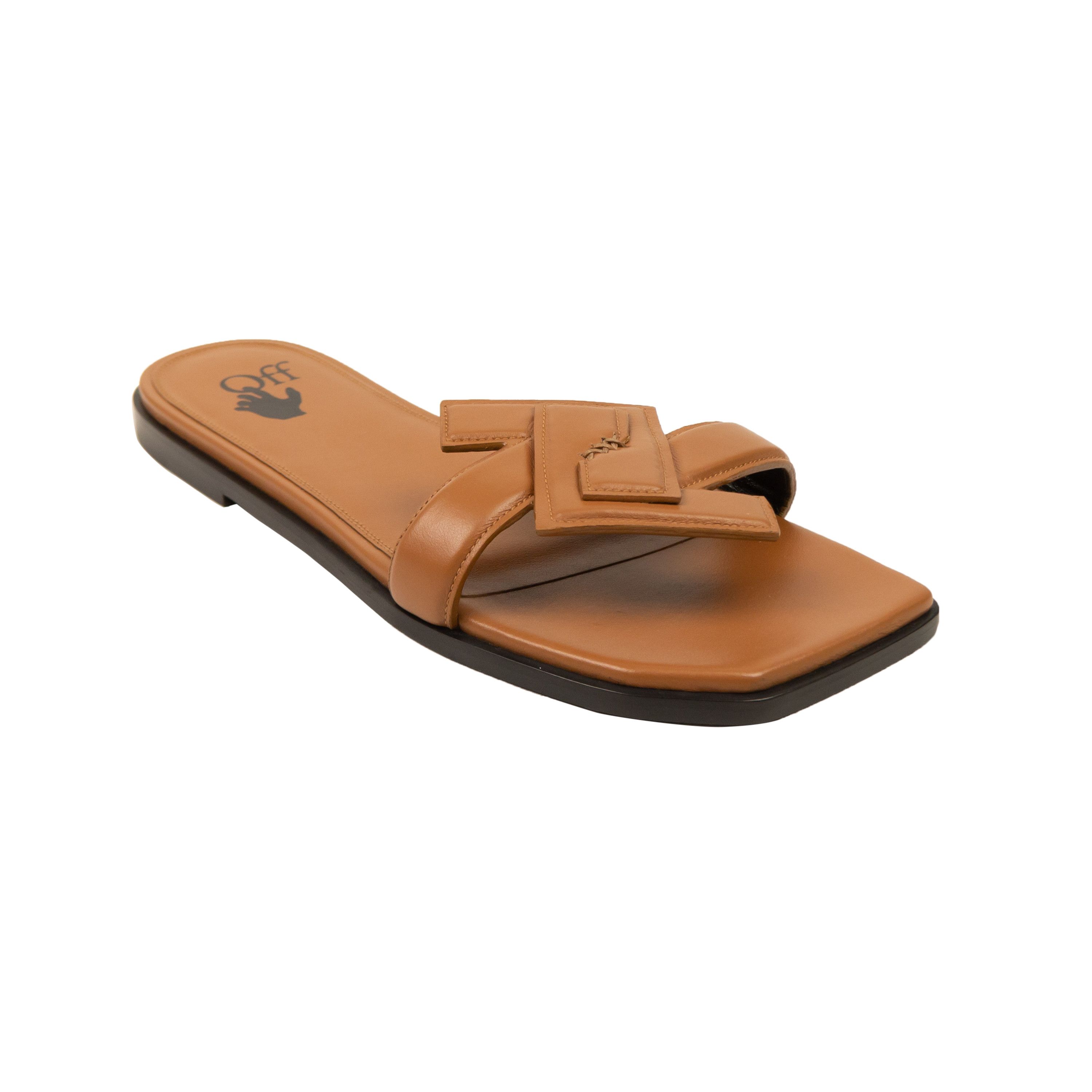image of Off White C/o Virgil Abloh Brown Leather Arrow Flat Sandals Size 7/37, Women's