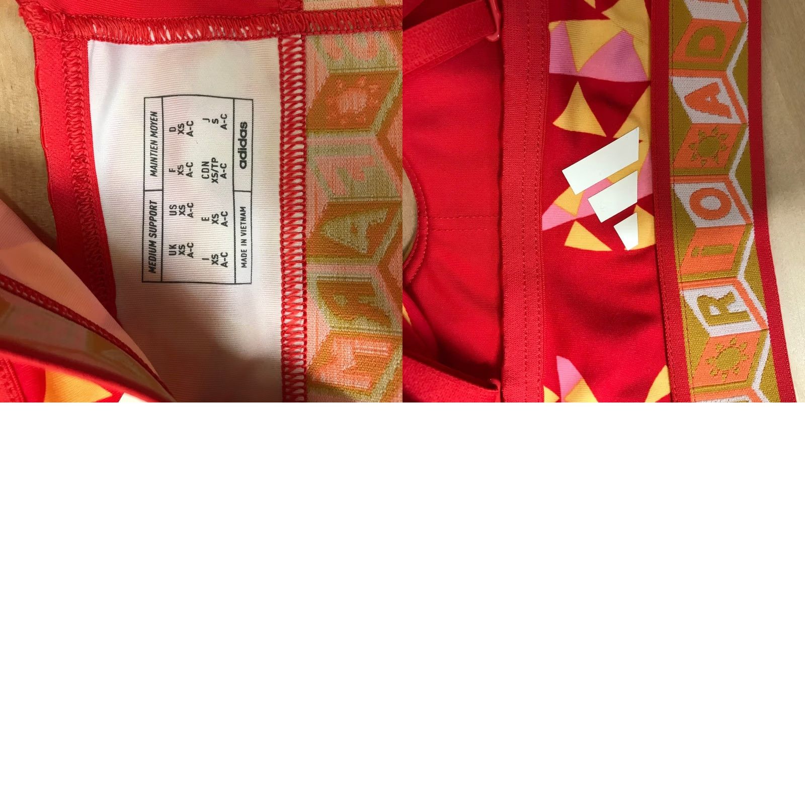 Adidas Adidas x FARM Rio Medium Support Sports Bra Red Geometric AEROREADY Women XS A-C Sports Bra Size ONE SIZE - 8 Thumbnail