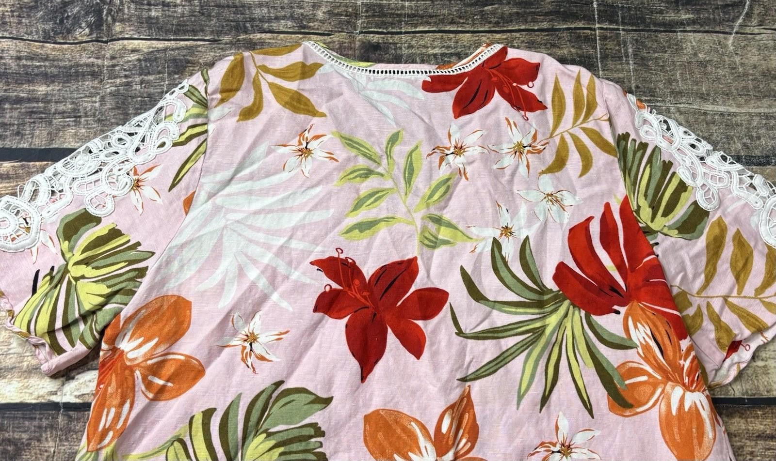 Lord & Taylor Context by Lord & Taylor Top Women's XL Linen Blend Floral Size XL / US 12-14 / IT 48-50 - 6 Thumbnail