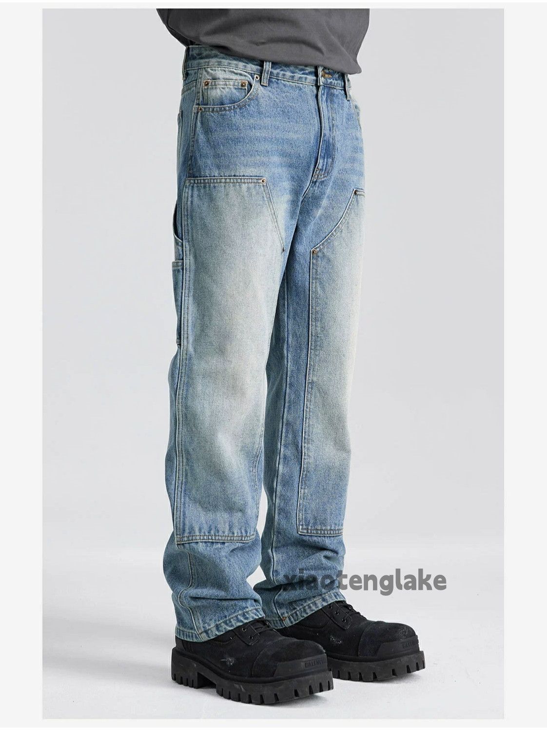 washed faded cleanfit yuppie carpenter cargo jeans