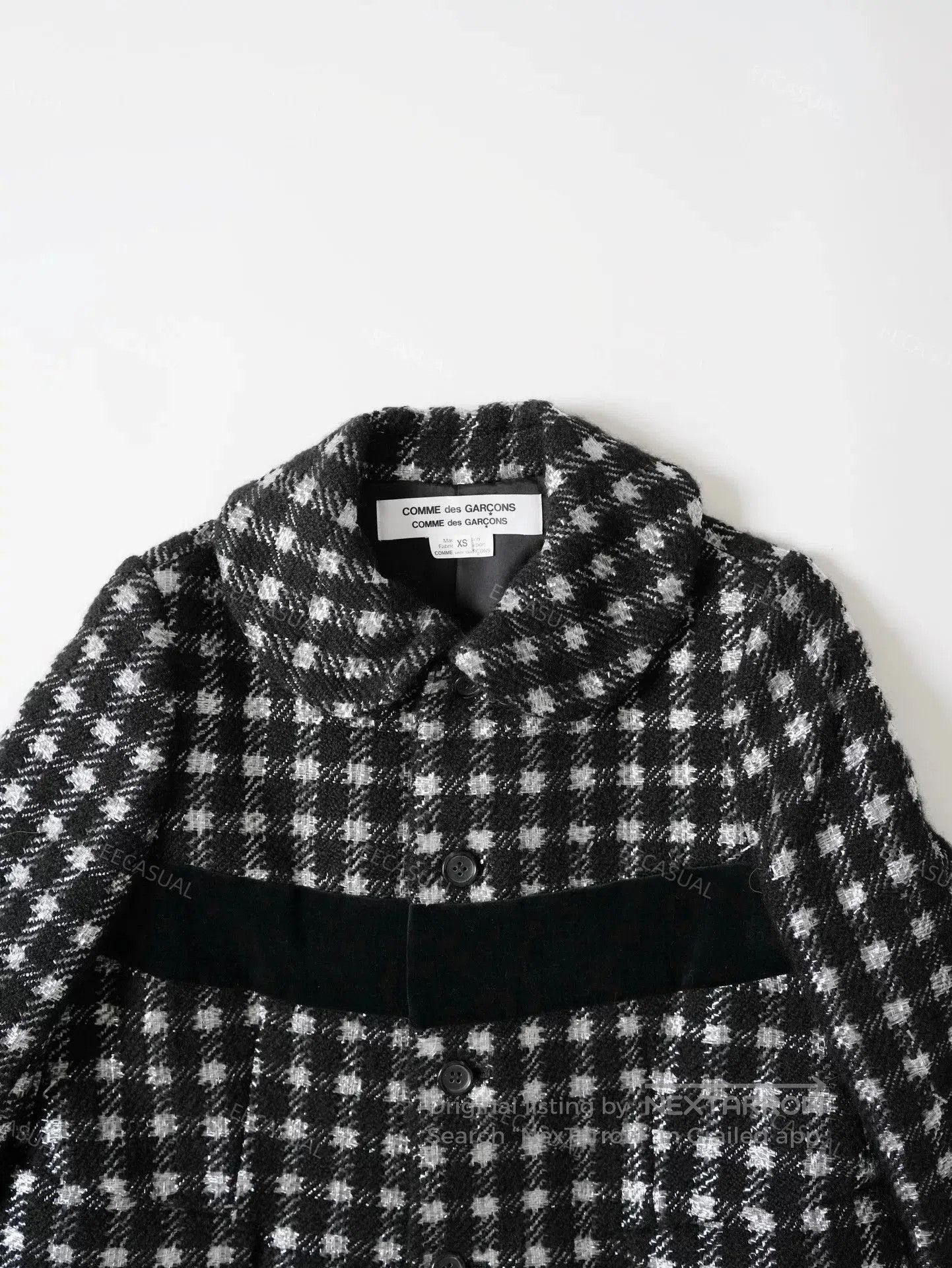 CDG by Comme des Garcons Black and White Plaid Wool Coat. Size XS / US 0-2 / IT 36-38 - 7 Thumbnail
