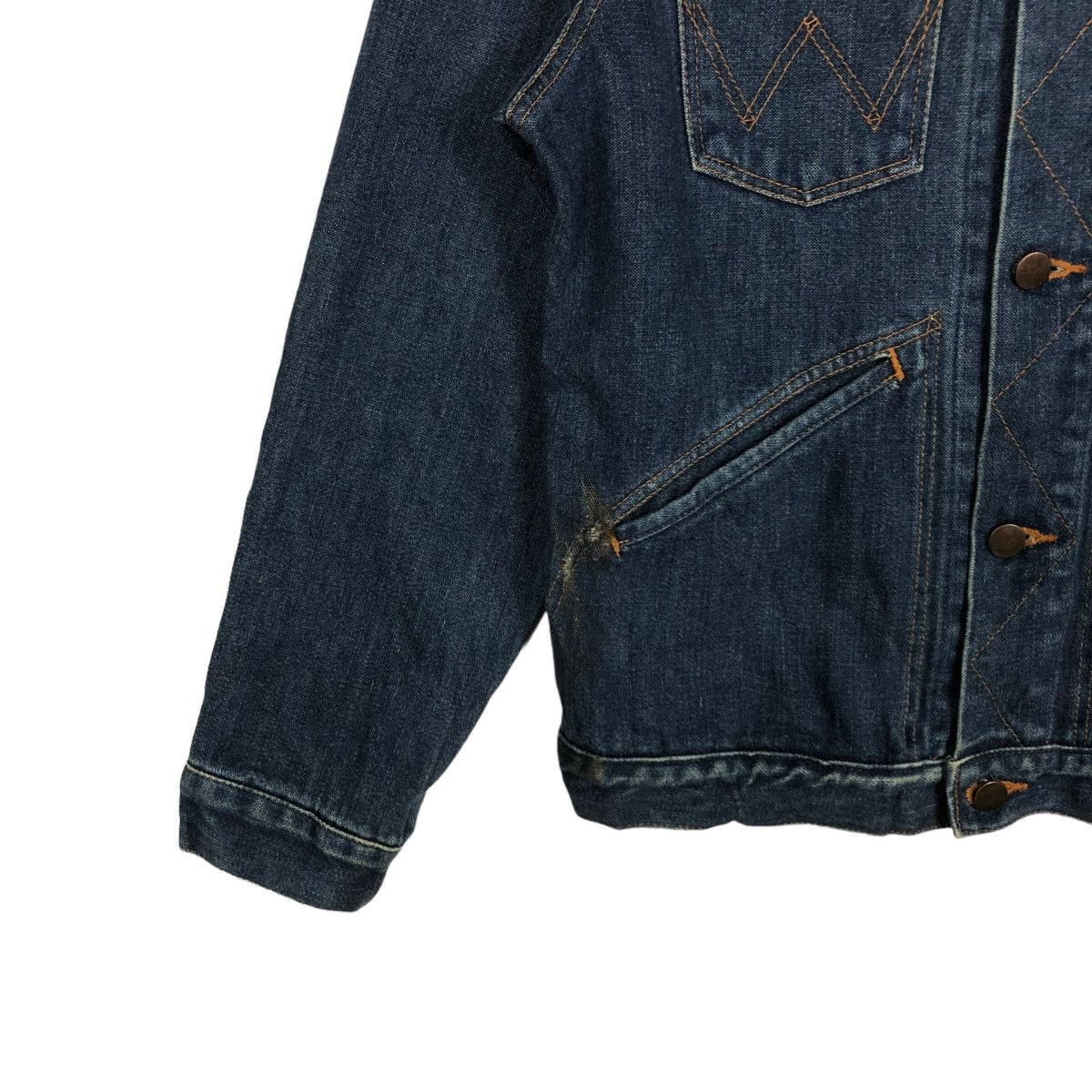 Vintage × Wrangler 🔥 VINTAGE WEANGLER 14OZ BROKEN DENIM TRUCKER WESTERN JACKET Size US S / EU 44-46 / 1 - 7 Thumbnail
