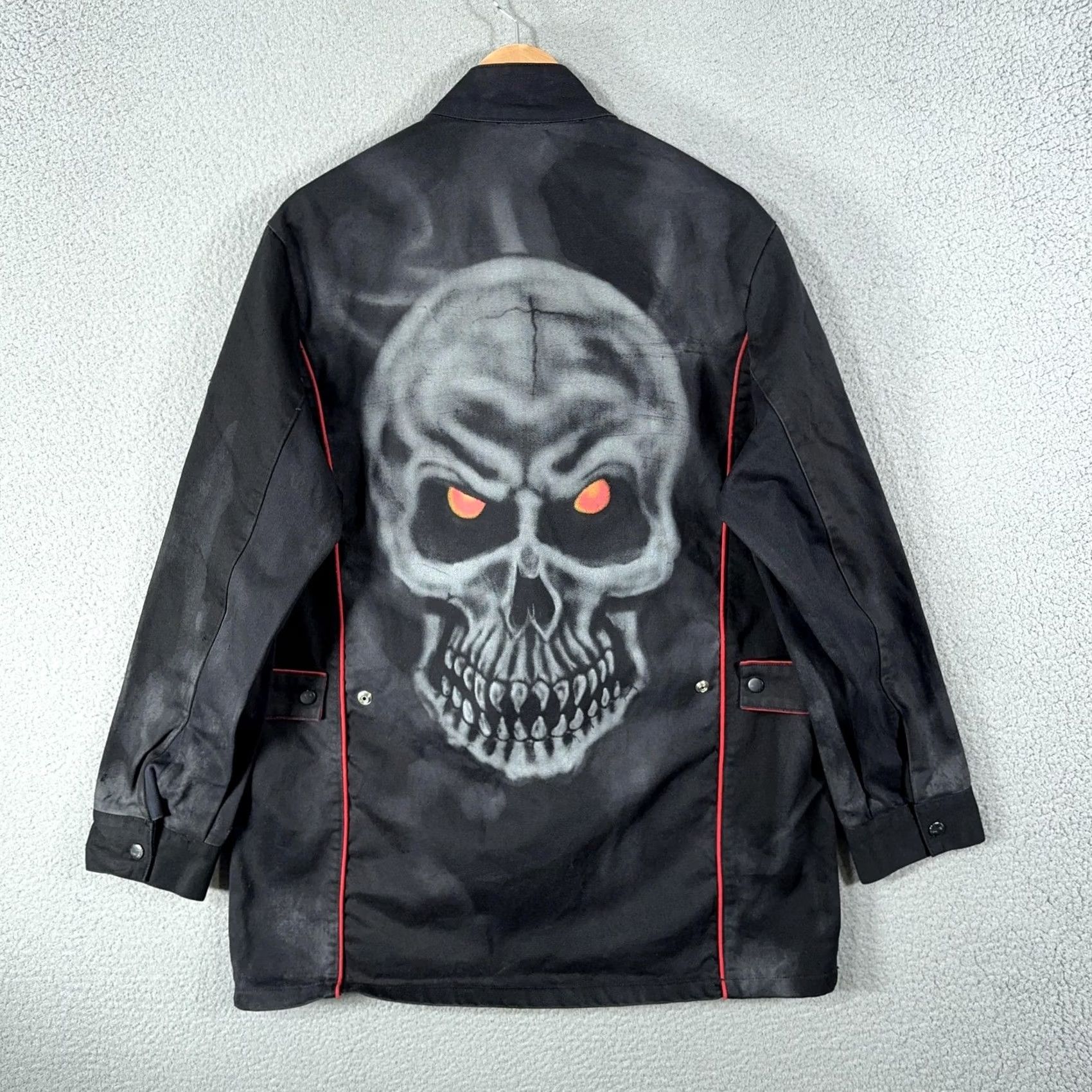 Vintage VINTAGE Snap-on FR Welding Jacket 2XL Skull Graphic Workwear Biker Shirt/Coat Mens Black Zip Pockets Distressed Canvas Leather look Size US XXL / EU 58 / 5 - 2 Thumbnail