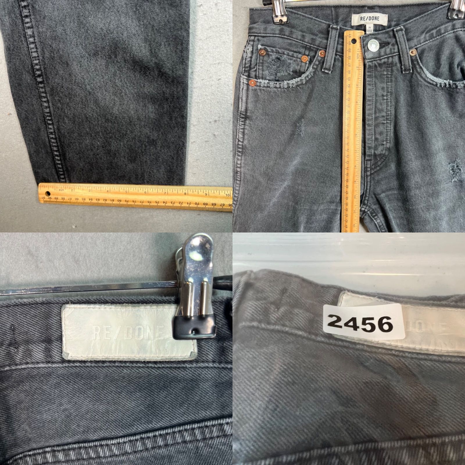 RE/DONE Re/Done Jeans Womens Size 25 High-Waisted Distressed Washed Black Straight-Leg Denim Jeans Size 42" / US 20 - 8 Thumbnail