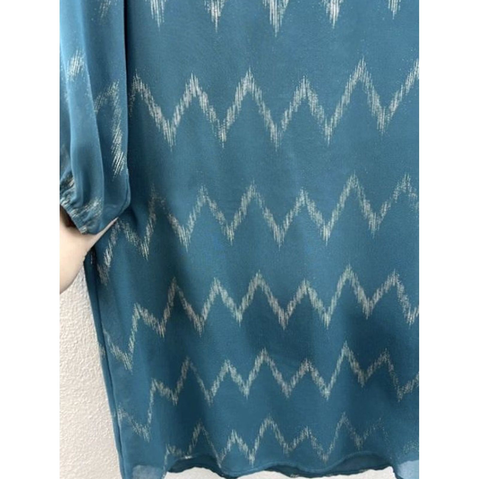 Vintage Teal and Gold Chevron Mini Dress, Womens Buttons Brand Size Small Size S / US 4 / IT 40 - 3 Thumbnail