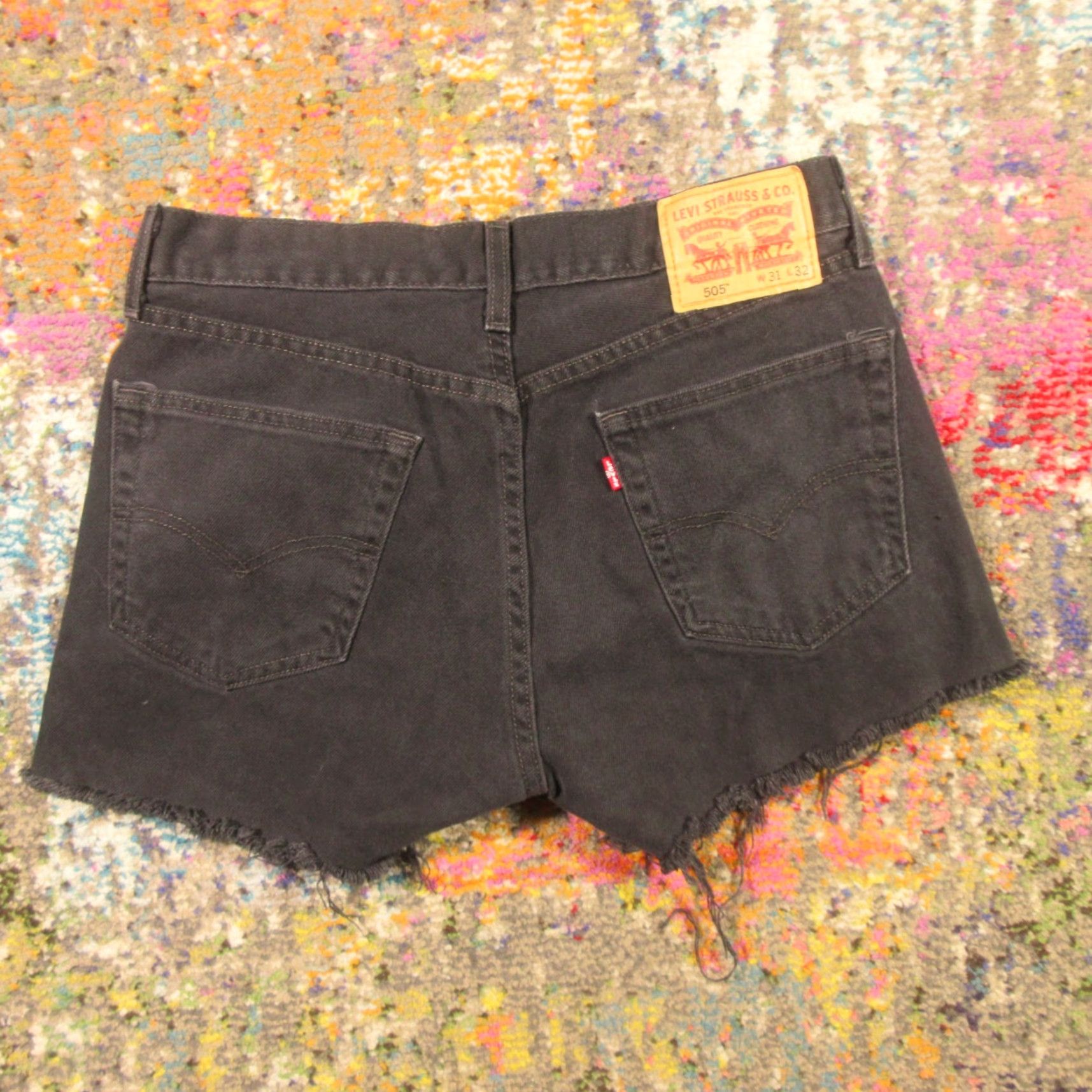 Levi's Levi's 505 Shorts Womens 31 Black Denim Cut Off Button Stretch Mid Rise 5-Pocket Jeans Shortss Size 24" / US 00 / IT 34 - 2 Thumbnail