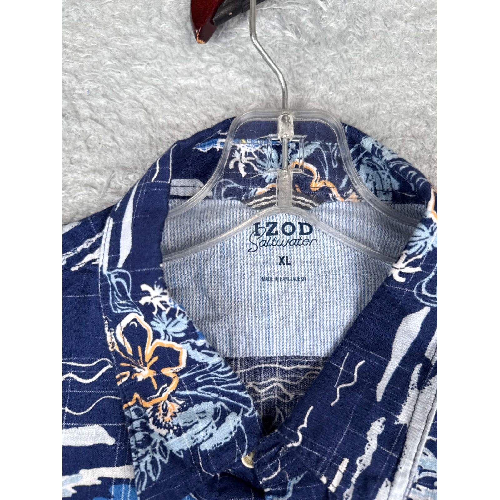 Izod VINTAGE IZOD Saltwater Shirt Men XL Blue Floral Palm Button Up Cotton Hawaiian Size US XL / EU 56 / 4 - 7 Thumbnail