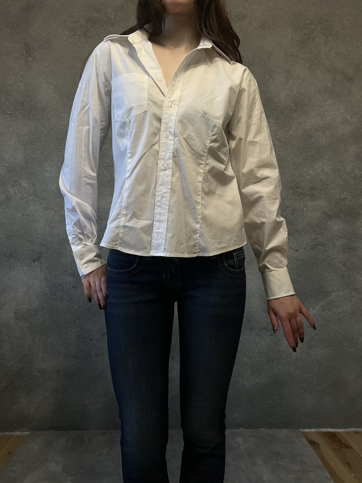 Other 90s White Fitted Button-Up Shirt – Minimal Classic Size M / US 6-8 / IT 42-44 - 1 Thumbnail