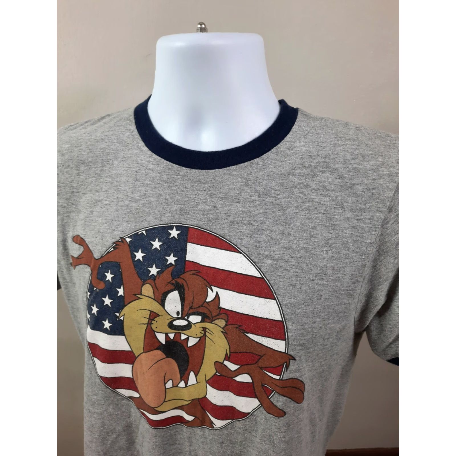 Vintage VINTAGE Looney Tunes TAZ crewneck T-Shirt MENS Small RINGER TEE T3S Shirt Mens 90s Graphic Tee Gray Cotton Blend Short Sleeve Crew Neck Strategies Size US S / EU 44-46 / 1 - 4 Thumbnail