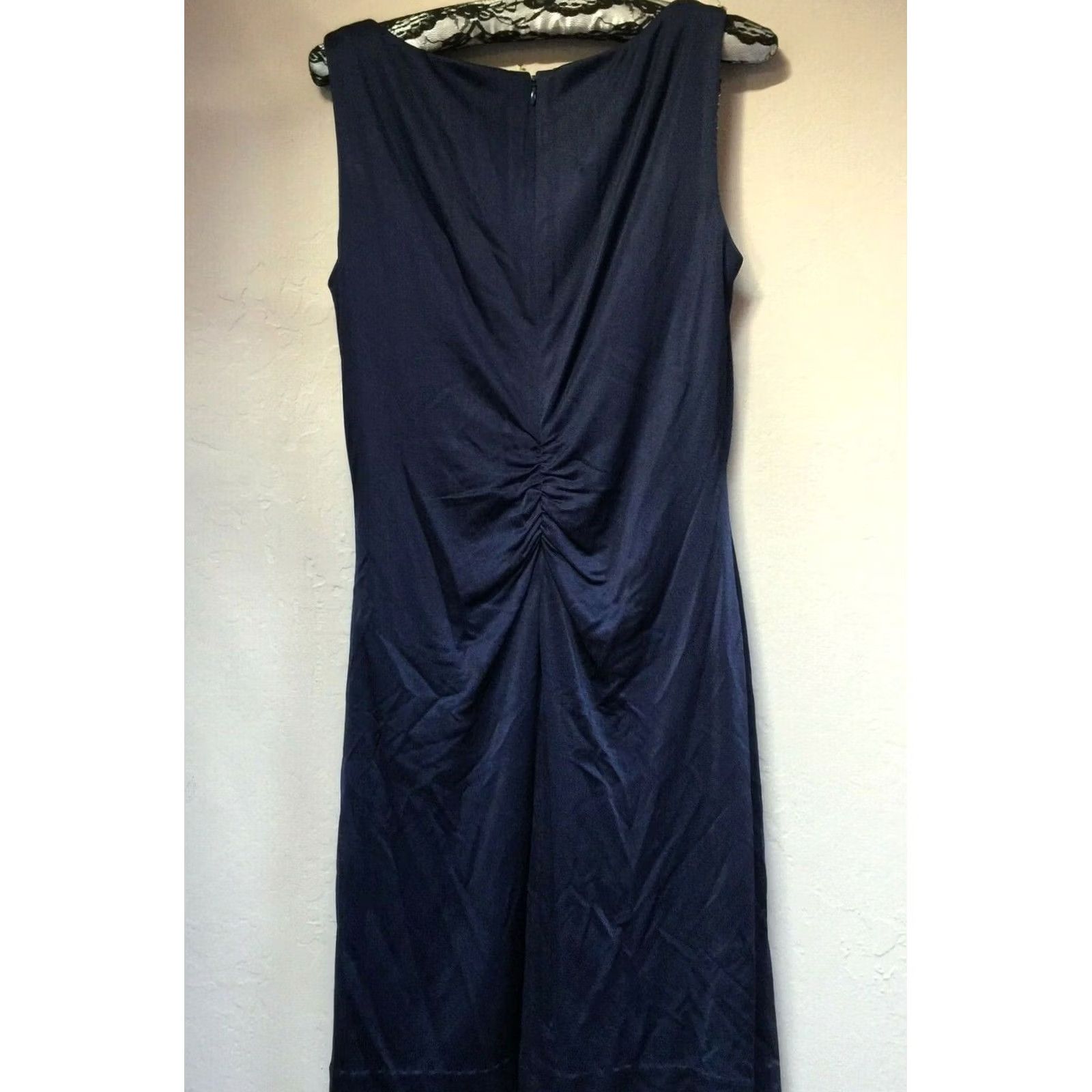 Vintage VINTAGE Kay Unger Beaded Drape Front Sleeveless Sheath Dress Lined Navy 8 Womens Girls Mens Adjustable Size M / US 6-8 / IT 42-44 - 2 Thumbnail