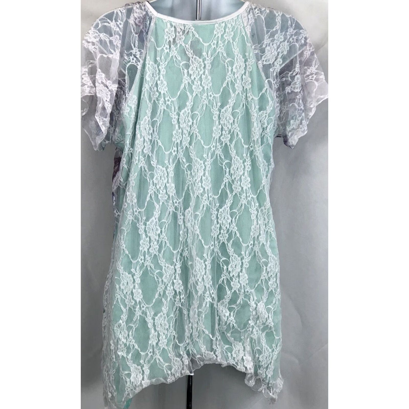 Vintage Vintage Hi Lo Lace Top L Green Purple Tie-Dye 90s Artsy Hippie Coquette Size L / US 10 / IT 46 - 3 Thumbnail