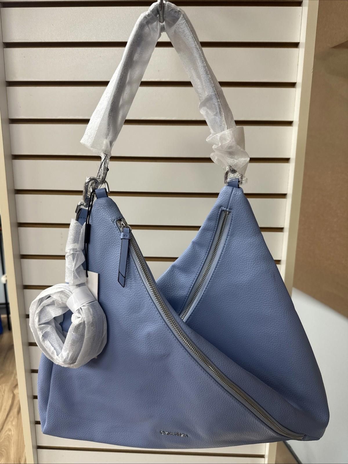Calvin Klein Calvin Klein Geo Rocky Road Hobo Purse Blue with Side Pocket Size ONE SIZE - 1 Thumbnail