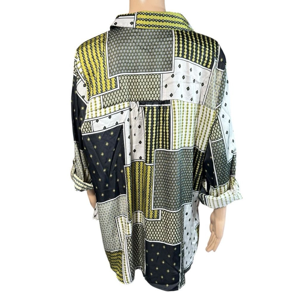 Anthropologie NWT New Fig & Flower Patchwork Roll Tab Sleeve Satin Blouse Size XXL / US 16-18 / IT 52-54 - 4 Thumbnail