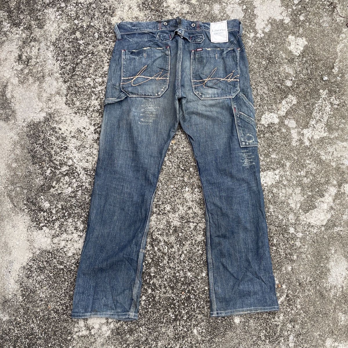 Japanese Brand Vintage Liberto Distressed Buckle Belt Workwear Denim Size US 36 / EU 52 - 8 Thumbnail