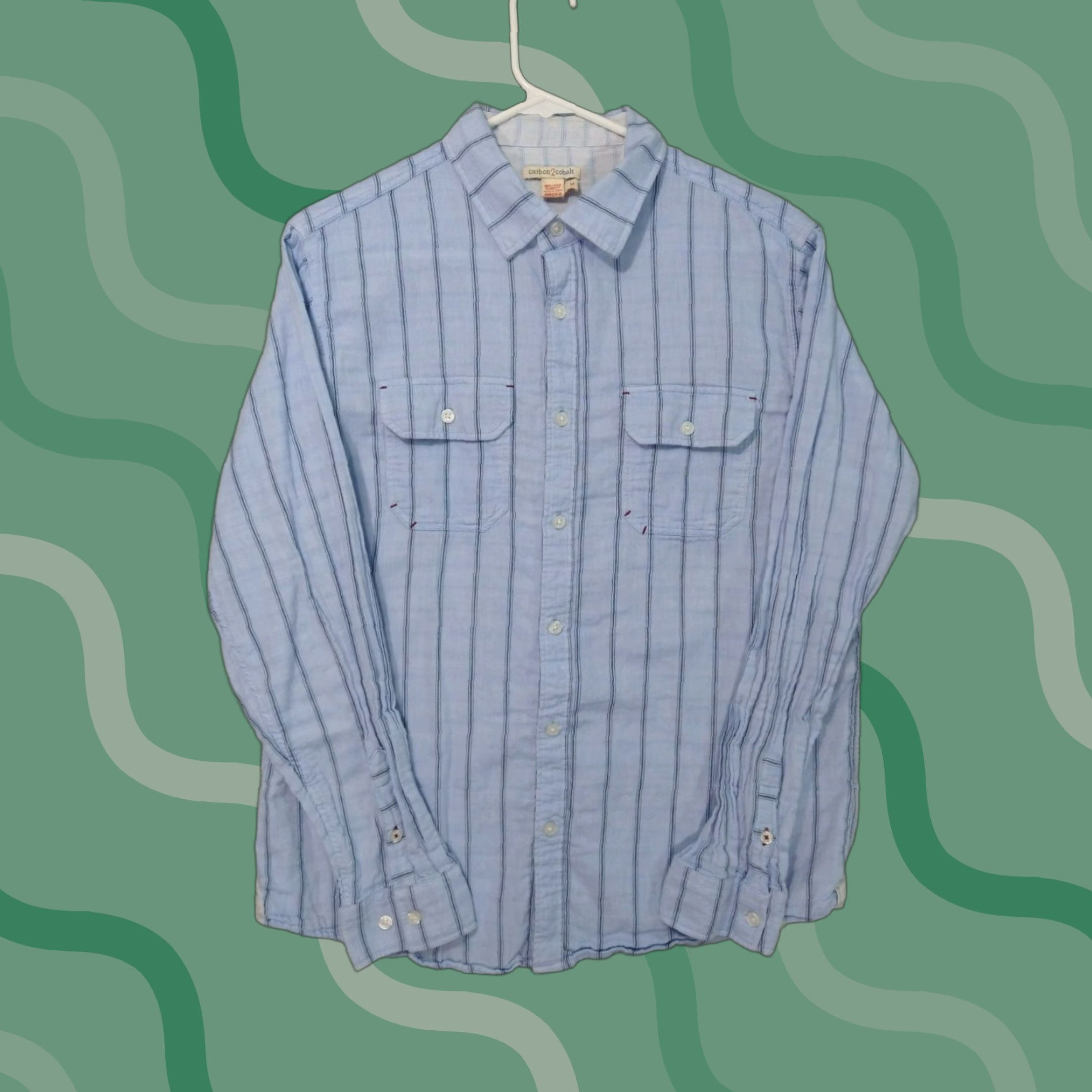 Carbon2Cobalt Carbon 2 Cobalt Shirt Mens M Blue Striped Flannel Long Sleeve Button Up Size US M / EU 48-50 / 2 - 1 Thumbnail
