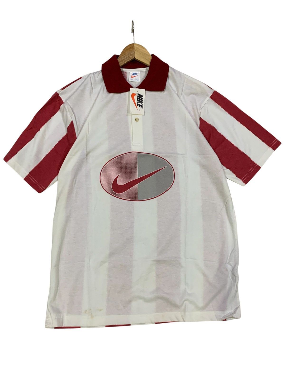 Nike Vtg 90s Nike Oval Bootleg Collar Stripe Polo New Old Stock Size US L / EU 52-54 / 3 - 1 Thumbnail