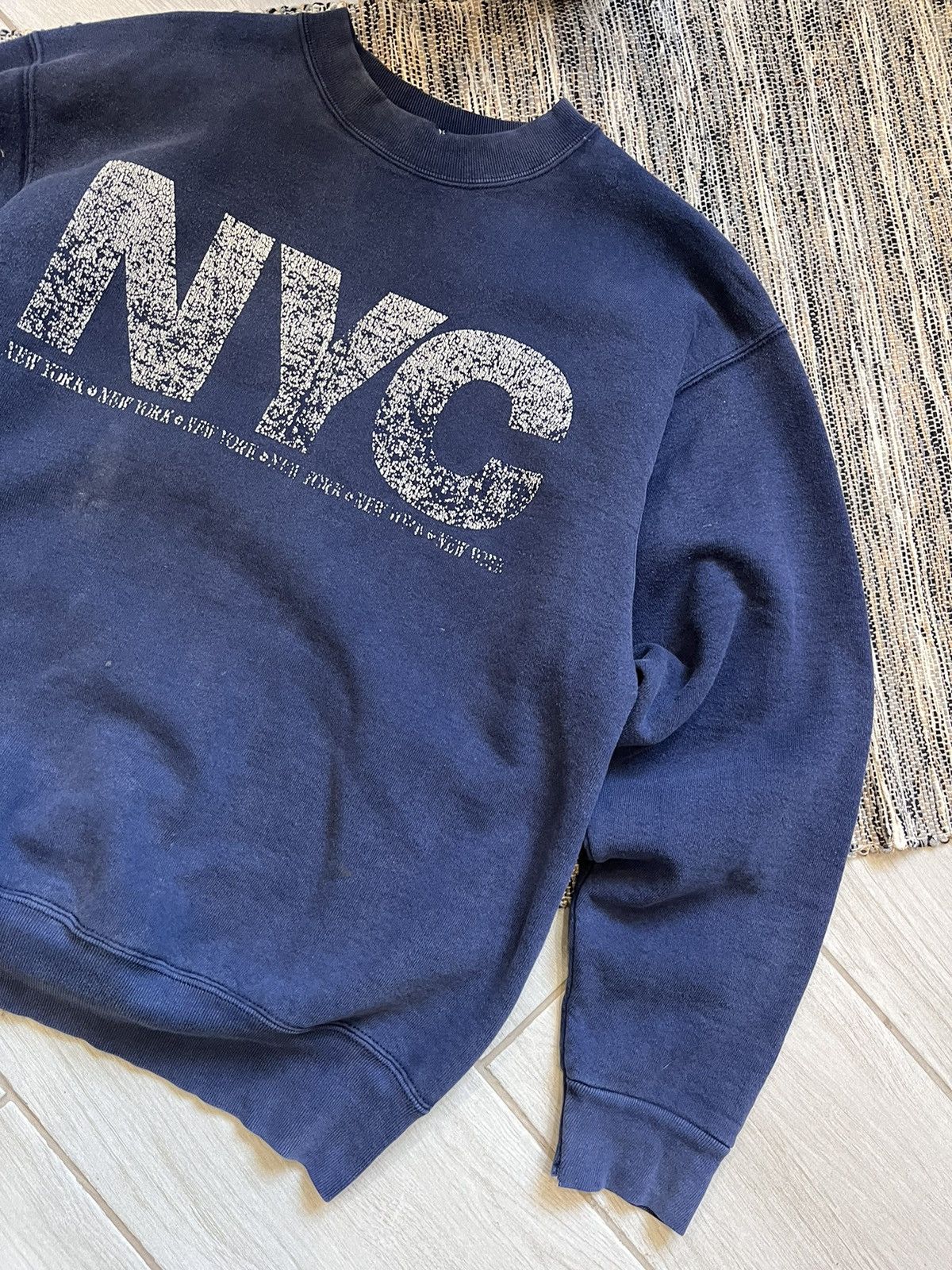 Fruit Of The Loom × Vintage Vintage New York faded navy sweatshirt streetwear distressed Size US M / EU 48-50 / 2 - 3 Thumbnail