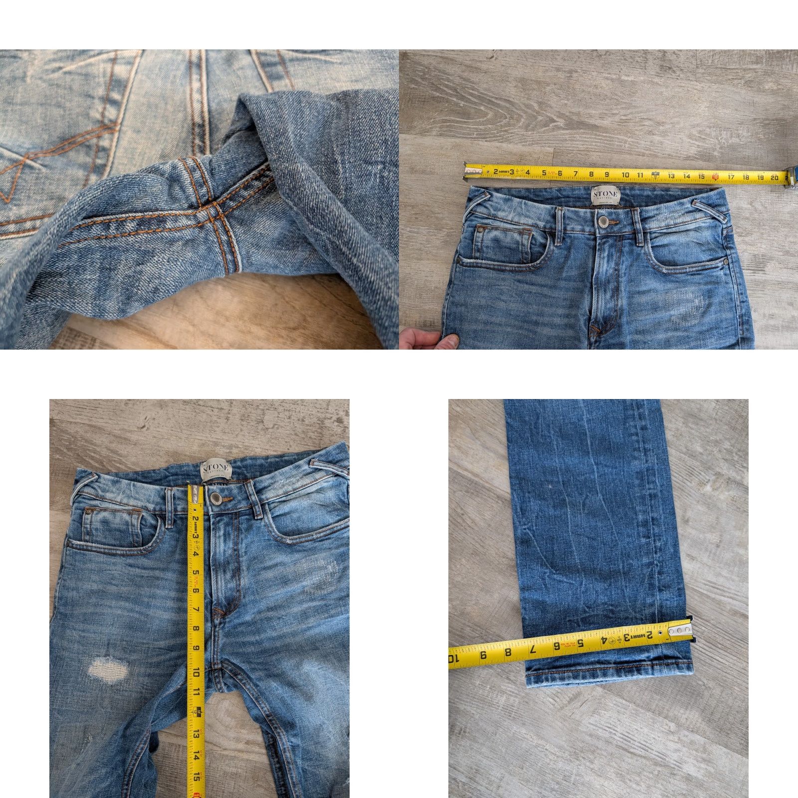 Vintage Stone Refinery The Otis Jeans Mens 33 x 34 Straight Distressed Blue Cotton Spandex Regular Denim 5-Pocket Adapted Vintage No Size US 33 - 10 Thumbnail