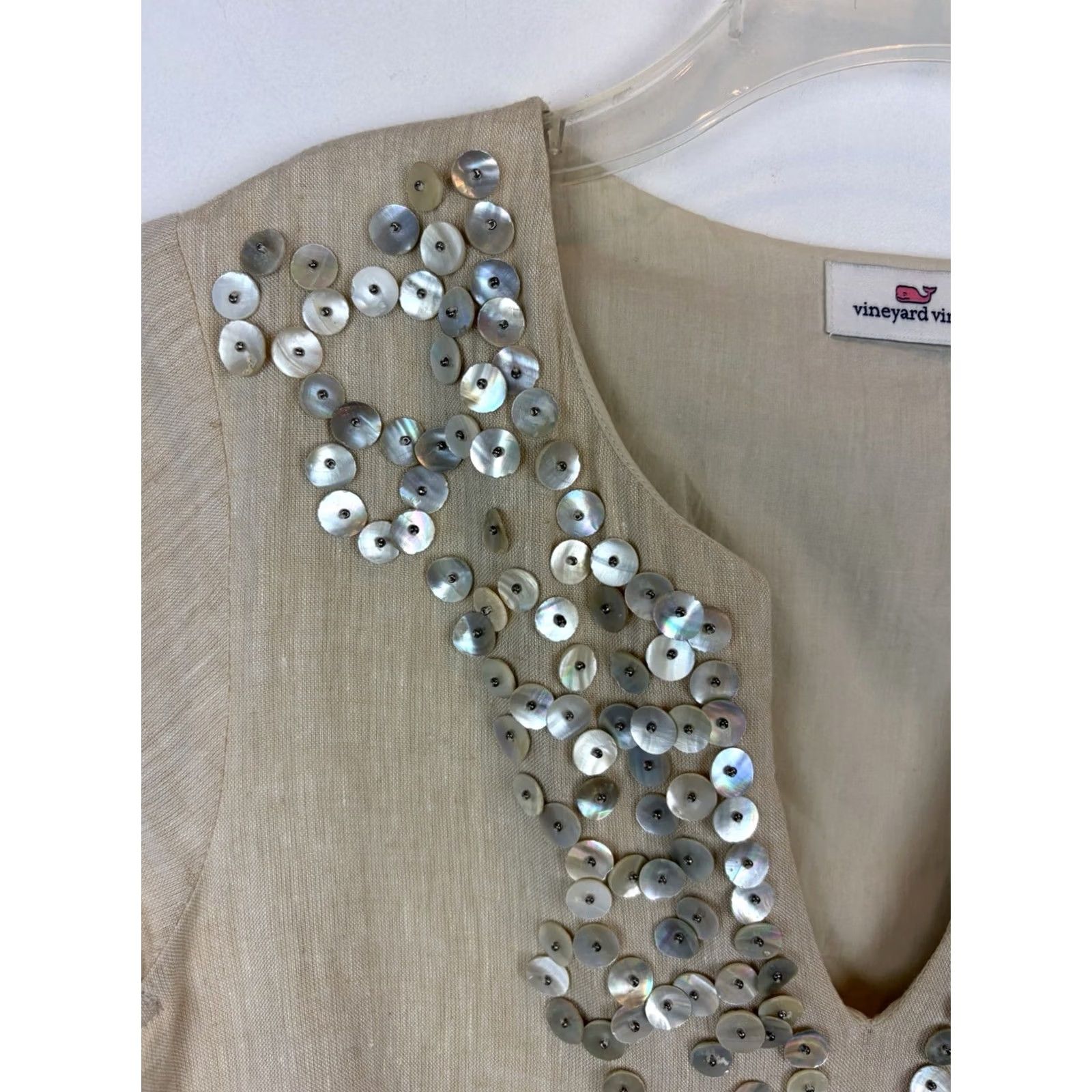 Vineyard Vines Vineyard Vines Shift Dress Womens 4 Beige Linen Blend Lined Button Embellishment Size S / US 4 / IT 40 - 3 Thumbnail