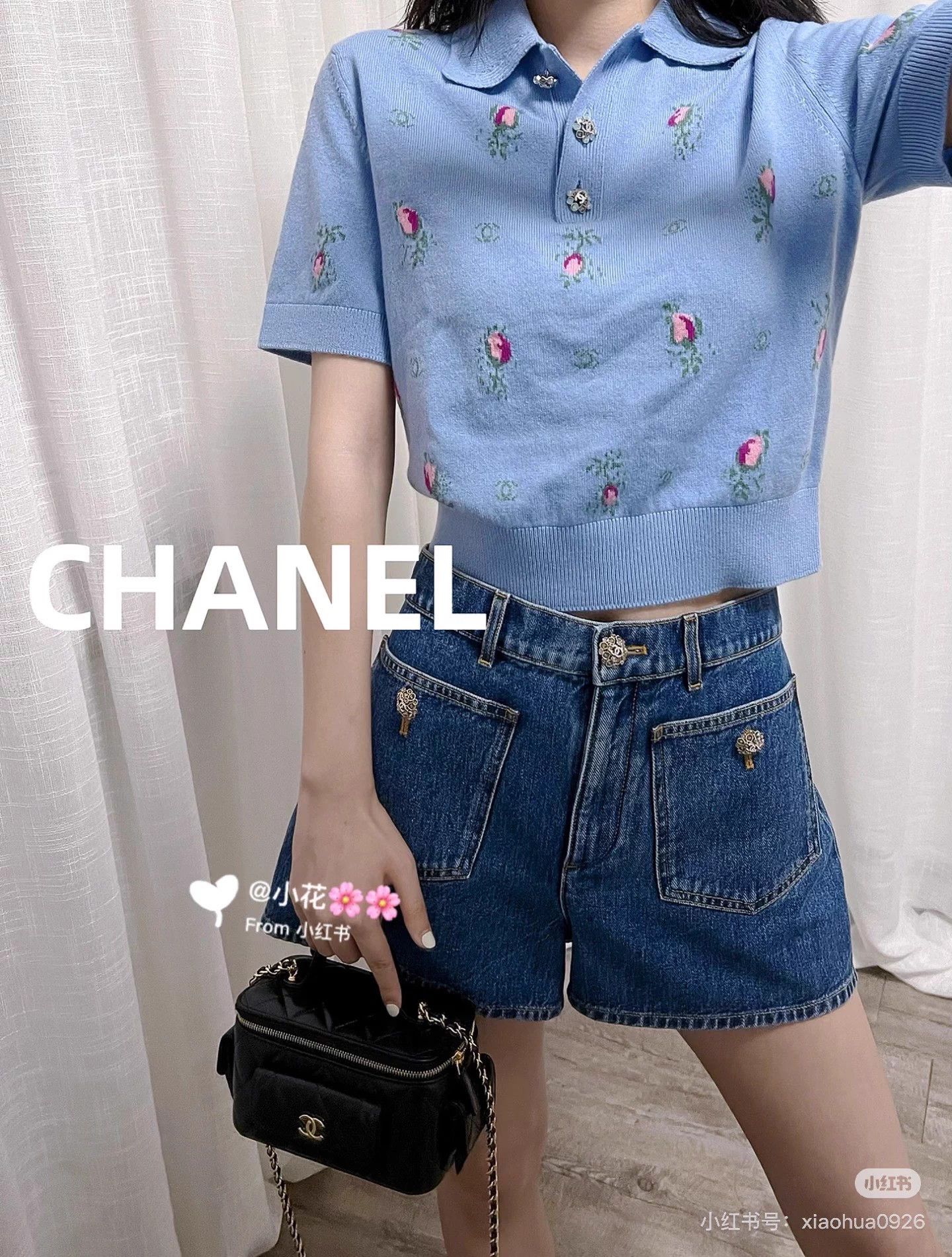 Chanel Chanel 22K Light Blue Floral Gemstone Cashmere Polo Shirt Size XS / US 0-2 / IT 36-38 - 9 Thumbnail