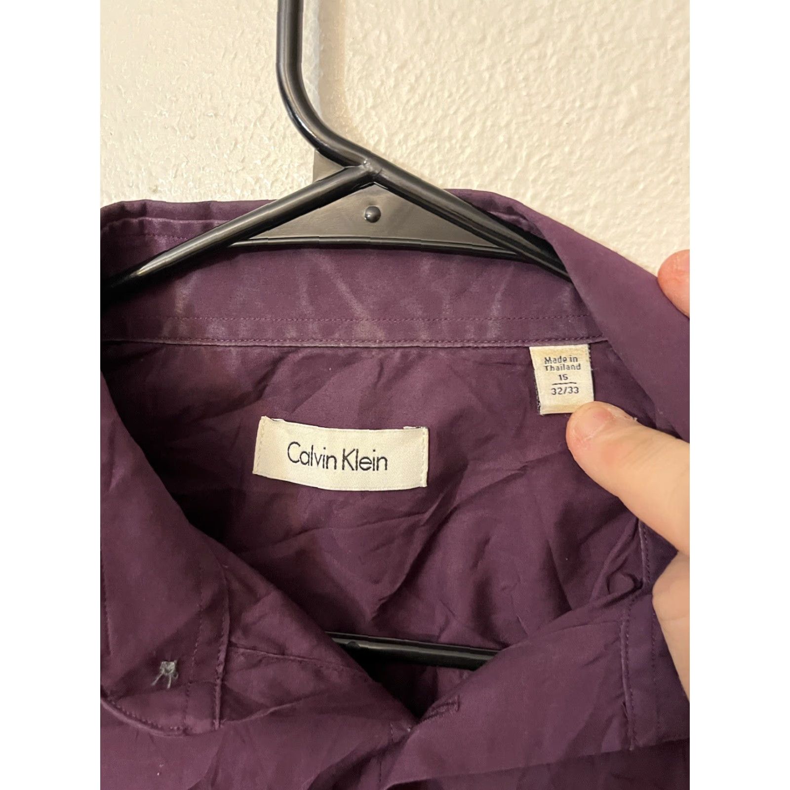 Calvin Klein VINTAGE Calvin Klein Dress Shirt Men Button-Front Regular Fit Solid Cotton Maroon 15 Slimming Long Sleeve Office Business Casual Formal Size 40R - 2 Thumbnail
