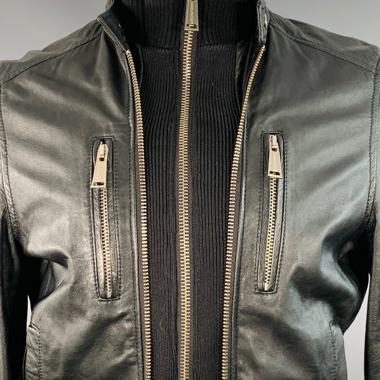 Dsquared2 DSQUARED2 Black Lambskin Leather Knit Trim Double Zipper Size US M / EU 48-50 / 2 - 2 Thumbnail