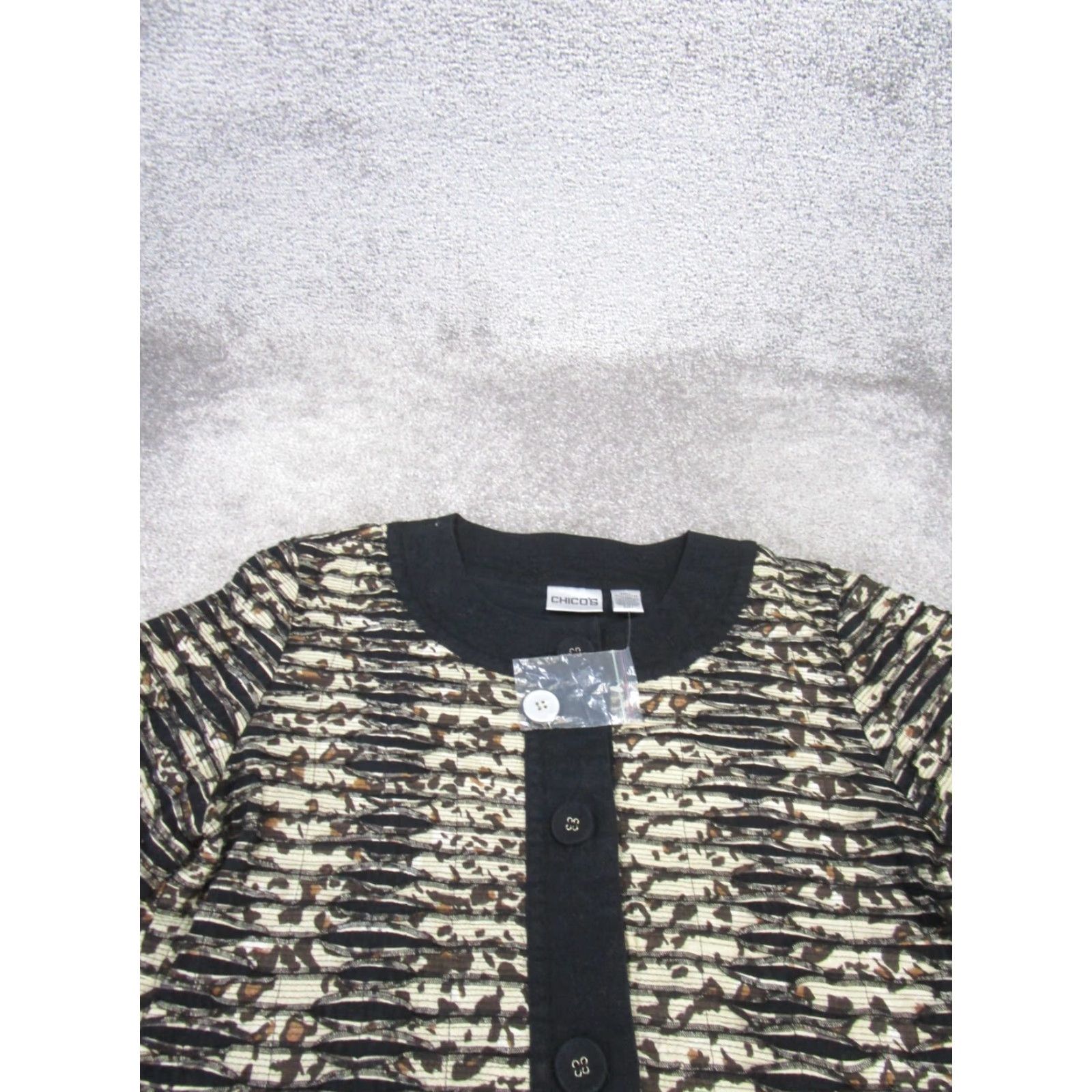 Vintage Chico's Jacket Womens Medium Black Striped Cotton Basic Jacket Regular Fit Size M / US 6-8 / IT 42-44 - 2 Thumbnail
