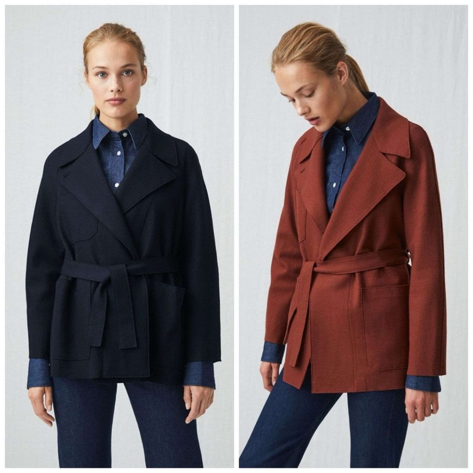 Arket NWT ARKET Belted Wool Jersey Jacket Dark Navy Blue Large Size L / US 10 / IT 46 - 13 Thumbnail