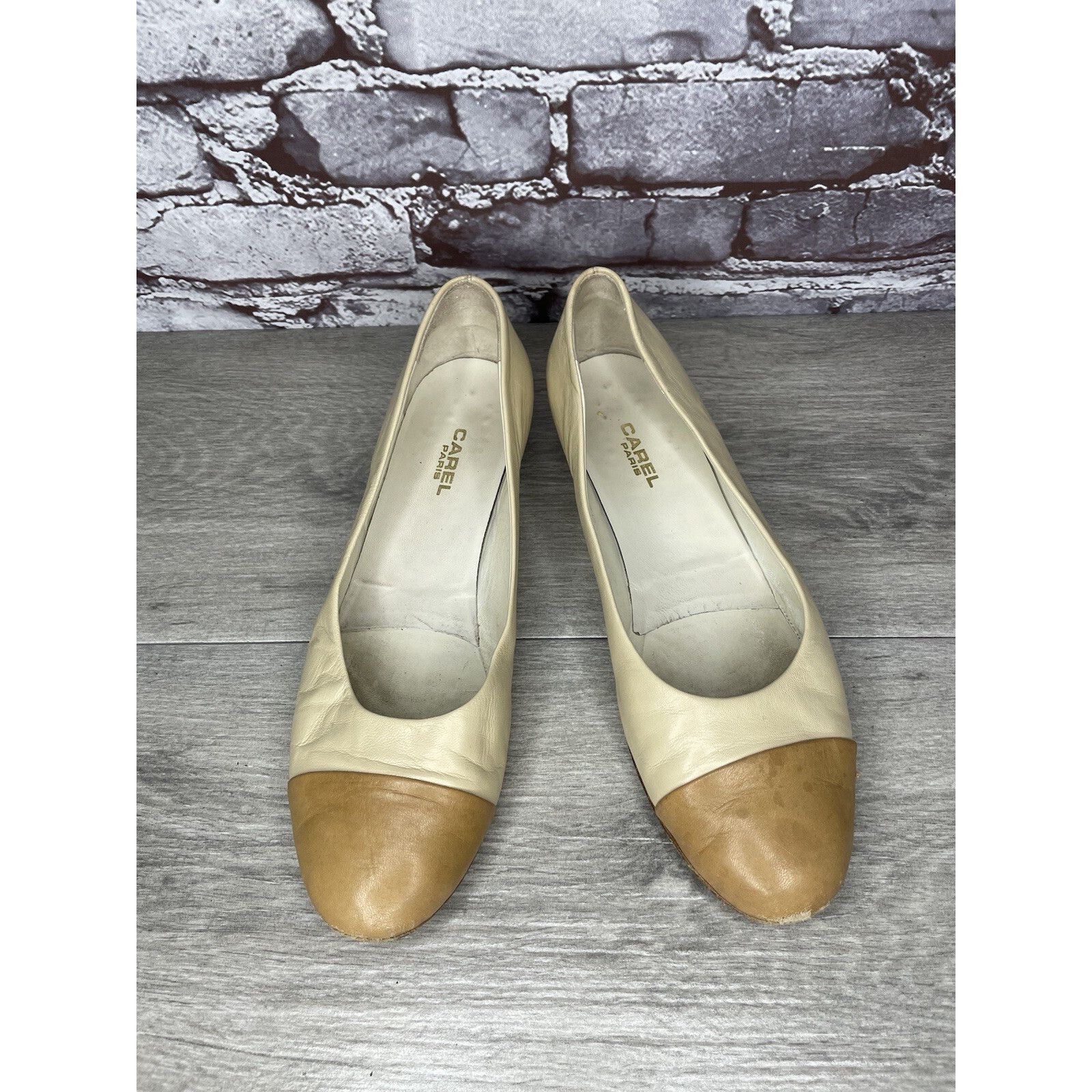 Carel Paris CAREL PARIS Ivory Leather Tan Brown Cap Toe Ballet Flats Wom Size US 9 / IT 39 - 11 Thumbnail