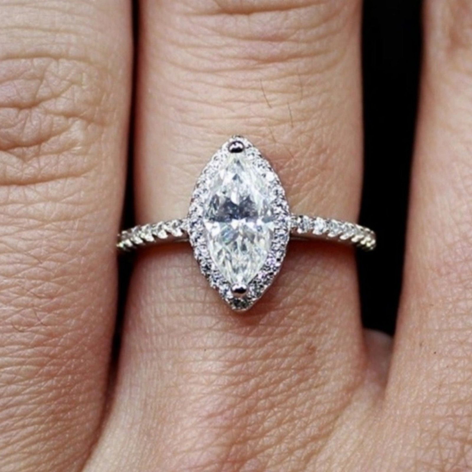 Other Moissanite Ring Marquise Cut Halo Pave Silver 7 NWT Size ONE SIZE - 6 Thumbnail