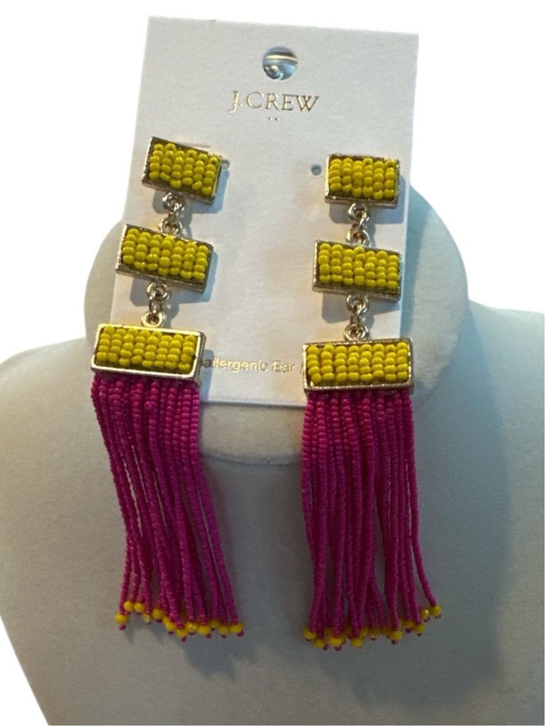 J.Crew J. Crew JCrew Beaded Dangle Earrings Hot pink yellow Size ONE SIZE - 1 Thumbnail