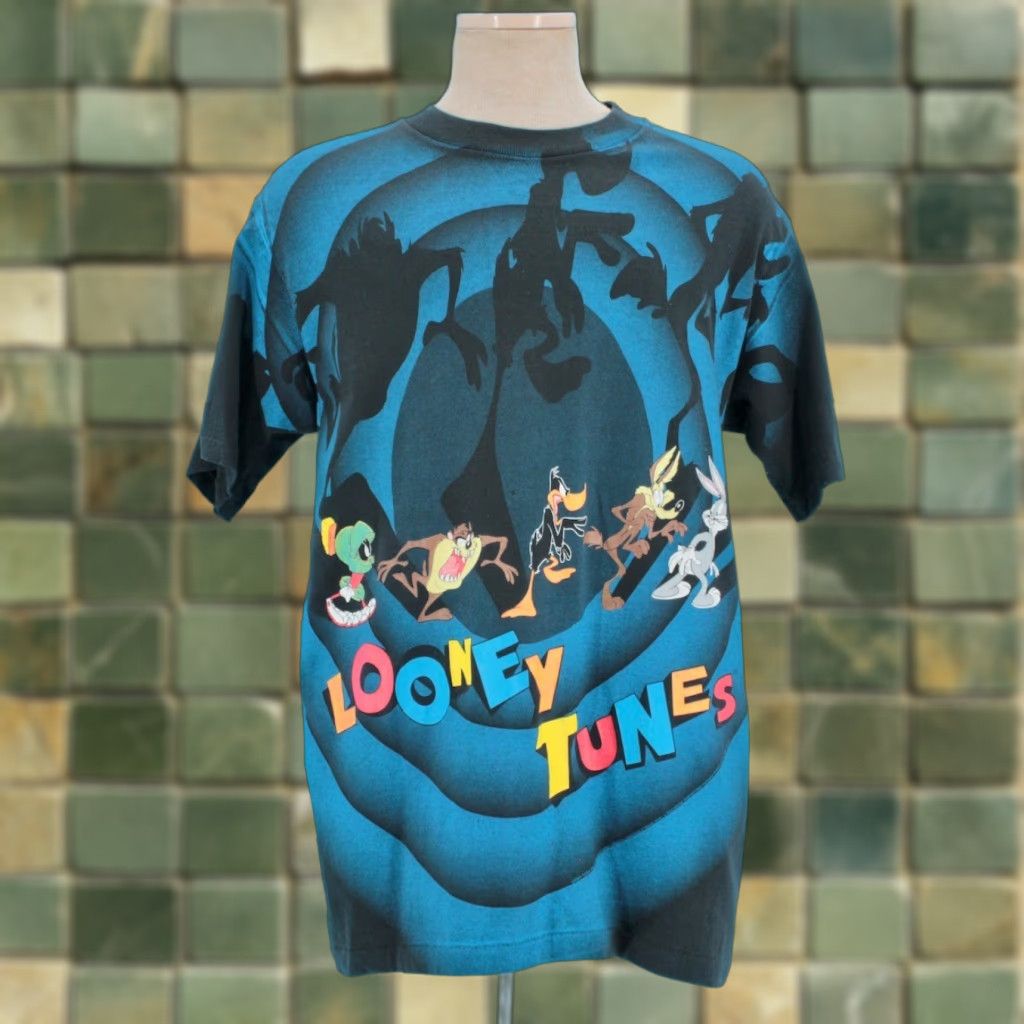 Vintage Softee 90s Looney Tunes TShirt Mens VTG Shadow AOP Graphic Tee Sz L Black Taz Bugs 1990s Size US L / EU 52-54 / 3 - 1 Thumbnail