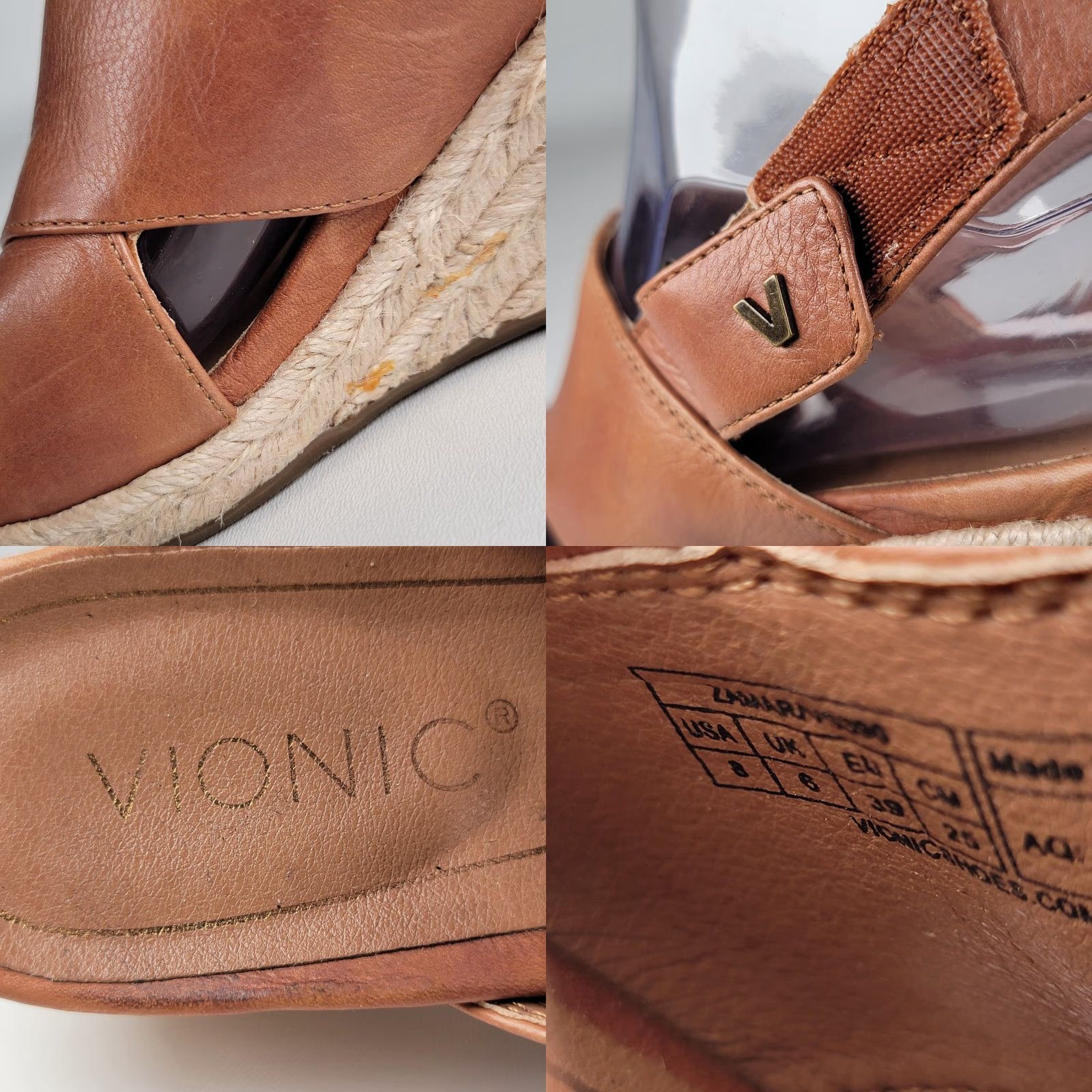 Vintage American Eagle Women Brown Leather Sandal Wedge Heel Strappy Espadrilles Size 8M Size US 8 / IT 38 - 9 Thumbnail