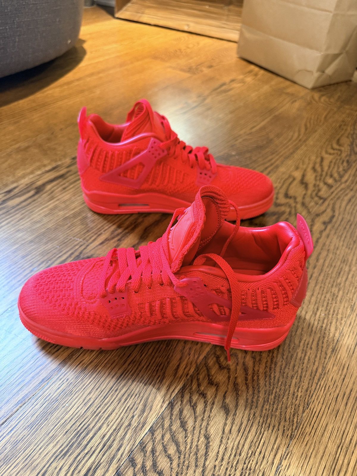 Nike Air Jordan 4 Flyknit “University Red” Triple Red Size US 8.5 / EU 41-42 - 2 Thumbnail