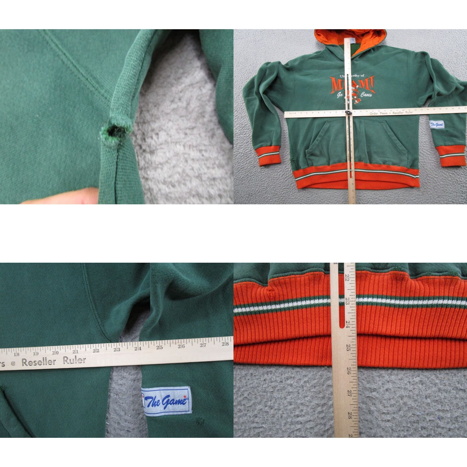 Vintage VINTAGE 90s The Game Miami Hurricanes Hoodie Sweatshirt Embroidered Size L Green Mens Pullover Hooded Long Sleeve Beaded Pattern: Solid 90s Theme Size US L / EU 52-54 / 3 - 8 Thumbnail