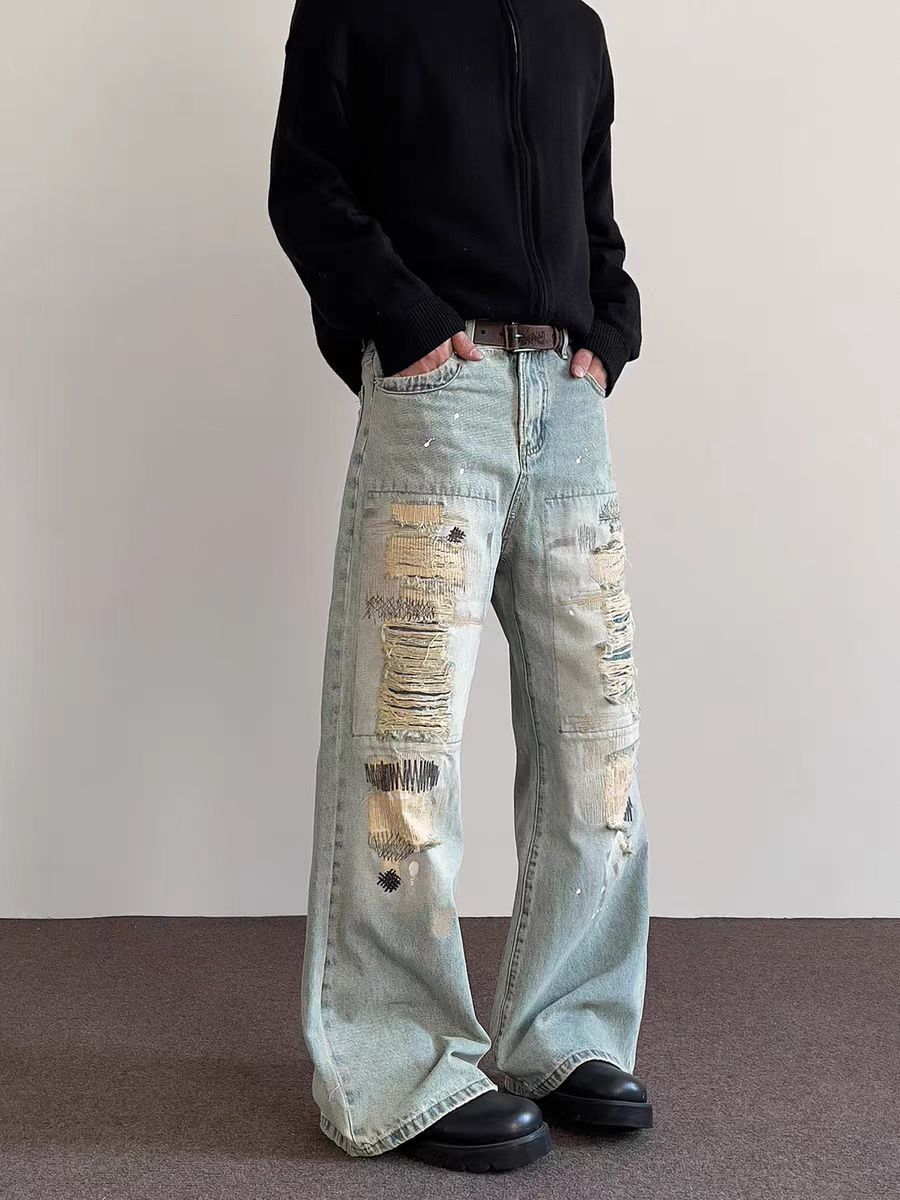 Japanese Brand × Jean Vintage style ripped ink splattered micro flare jeans Size US 34 / EU 50 - 1 Thumbnail