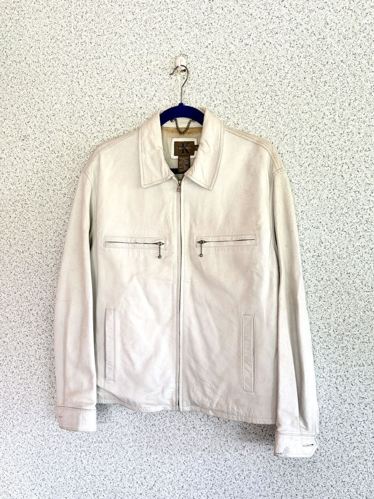 Calvin Klein Calvin Klein Cream Leather Jacket Rare Minimalist Boxy Fit Size US S / EU 44-46 / 1 - 2 Thumbnail