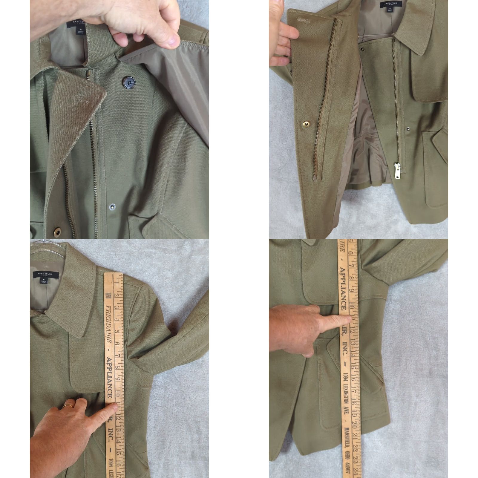 Ann Taylor Ann Taylor Womens Jacket Moto Crop Green Canvas Asymmetrical Zip Modern Jacket, 6, Regular, Green, Women, Jacket Size M / US 6-8 / IT 42-44 - 8 Thumbnail