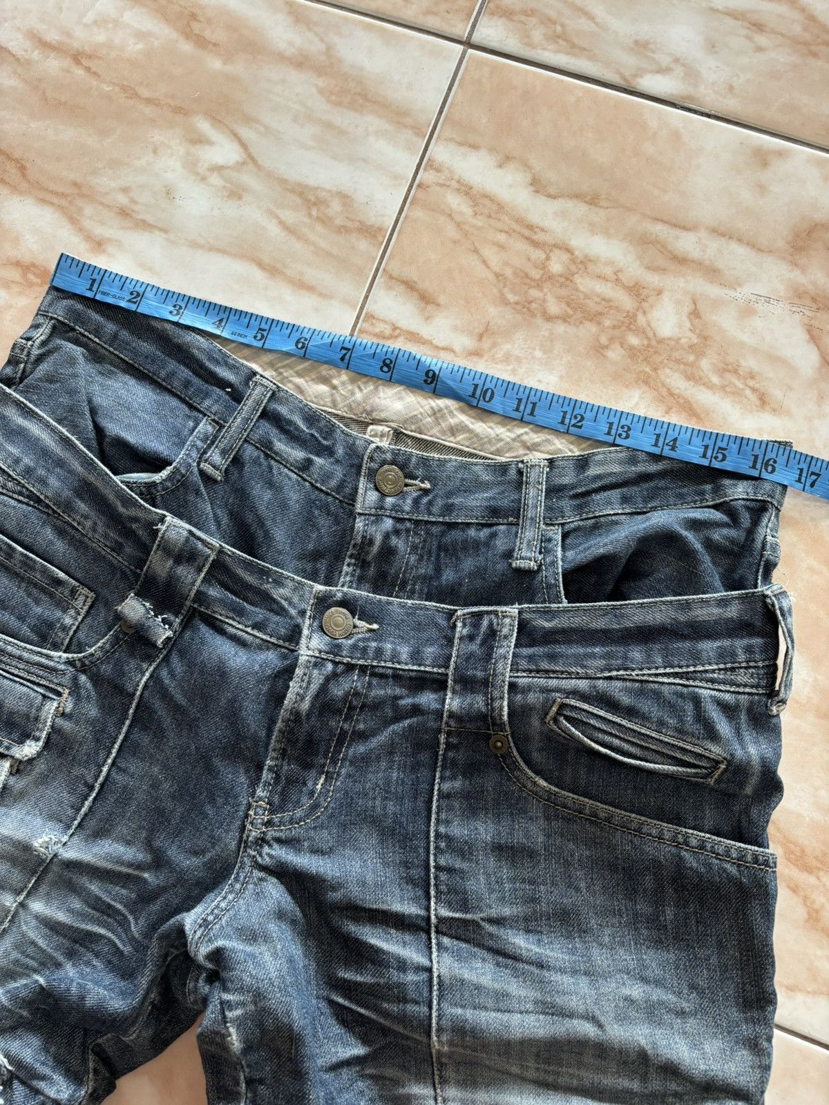 If Six Was Nine PPFM Double Waist Distressed Denim Jean Size US 33 - 17 Thumbnail