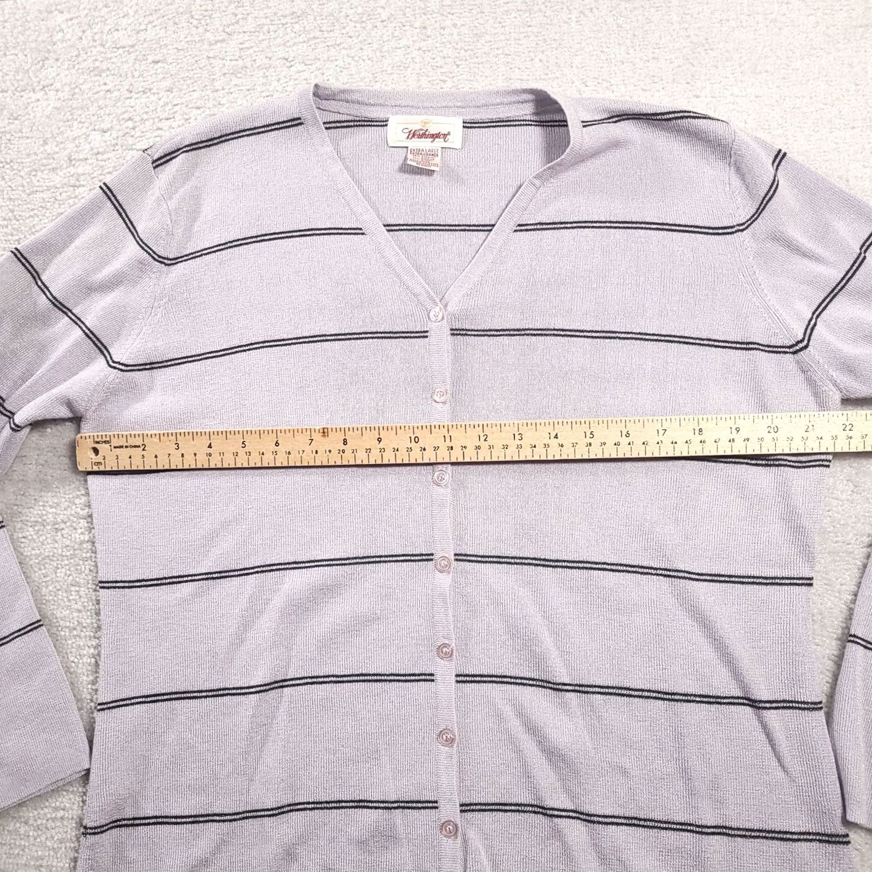 Worthington VINTAGE Worthington Cardigan Sweater Striped Gray Black Button Up Womens XL Cardigan Size XL / US 12-14 / IT 48-50 - 3 Thumbnail