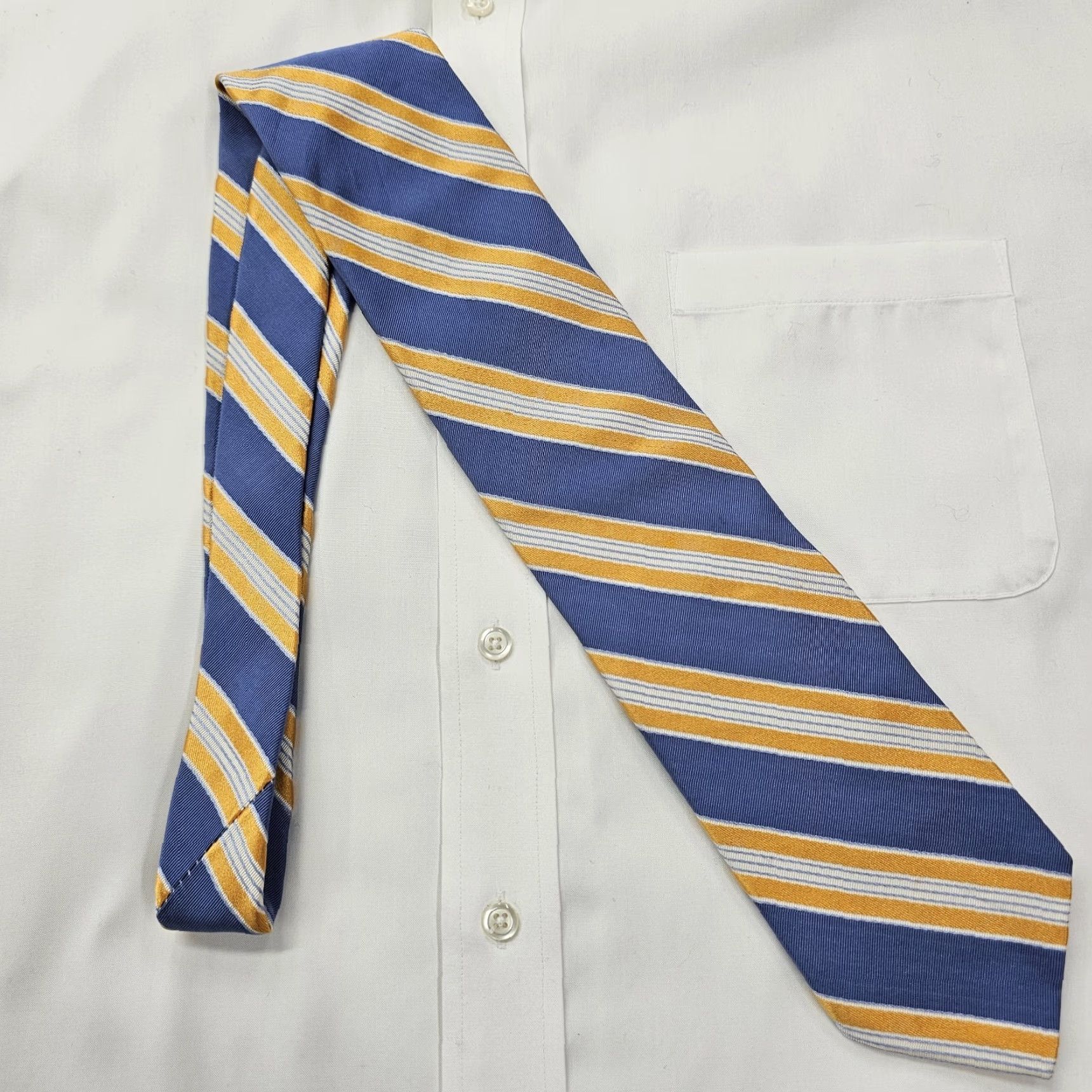 Ike Behar IKE Behar Repp Necktie Men's Blue Gold Strip Tie 59" X 3.5" Designer Stylish Size ONE SIZE - 4 Thumbnail